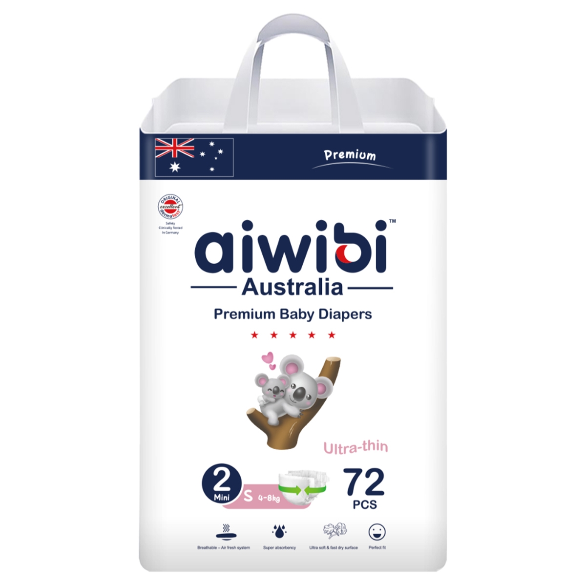 Aiwibi Premium Size 2 (4-8Kg) Ultra Thin Baby Diapers Toddler, 0-2 Years
