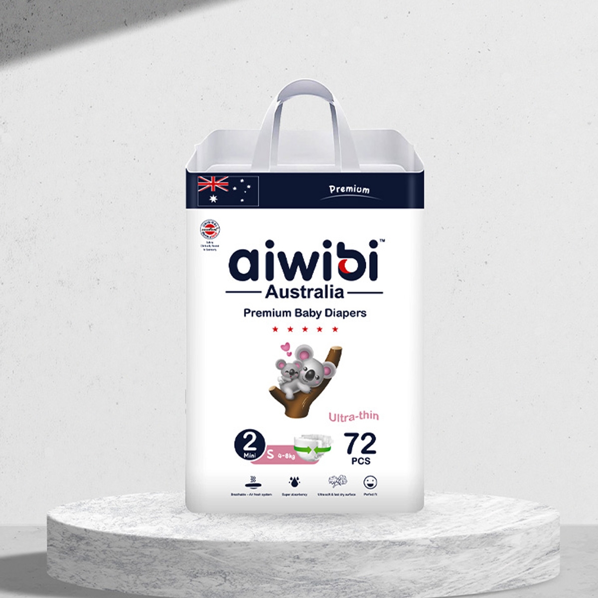 Aiwibi Premium Size 2 (4-8Kg) Ultra Thin Baby Diapers Toddler, 0-2 Years