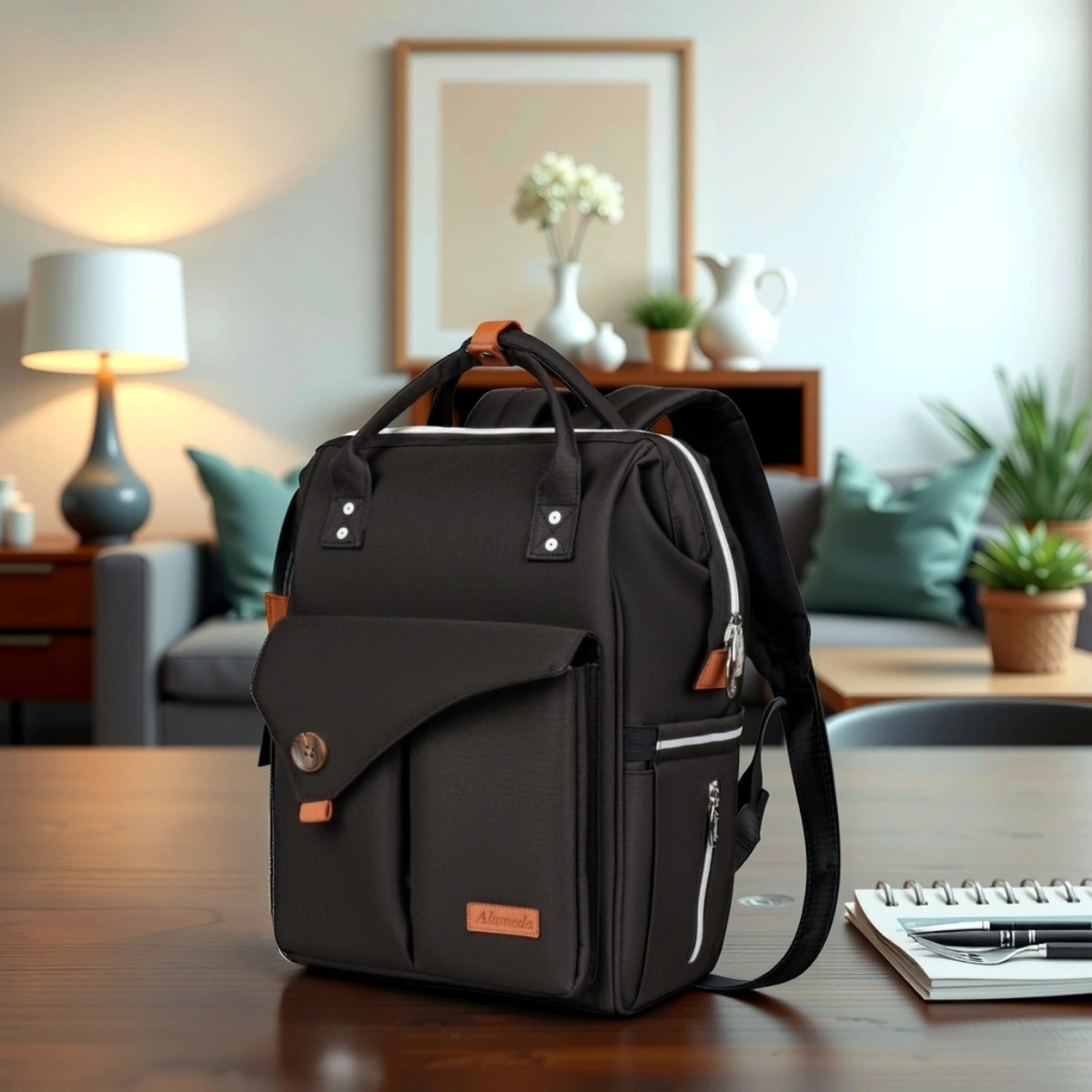 ألاميدا حقيبة حفاضات كبيرة باللون الأسود النفاث للأطفال