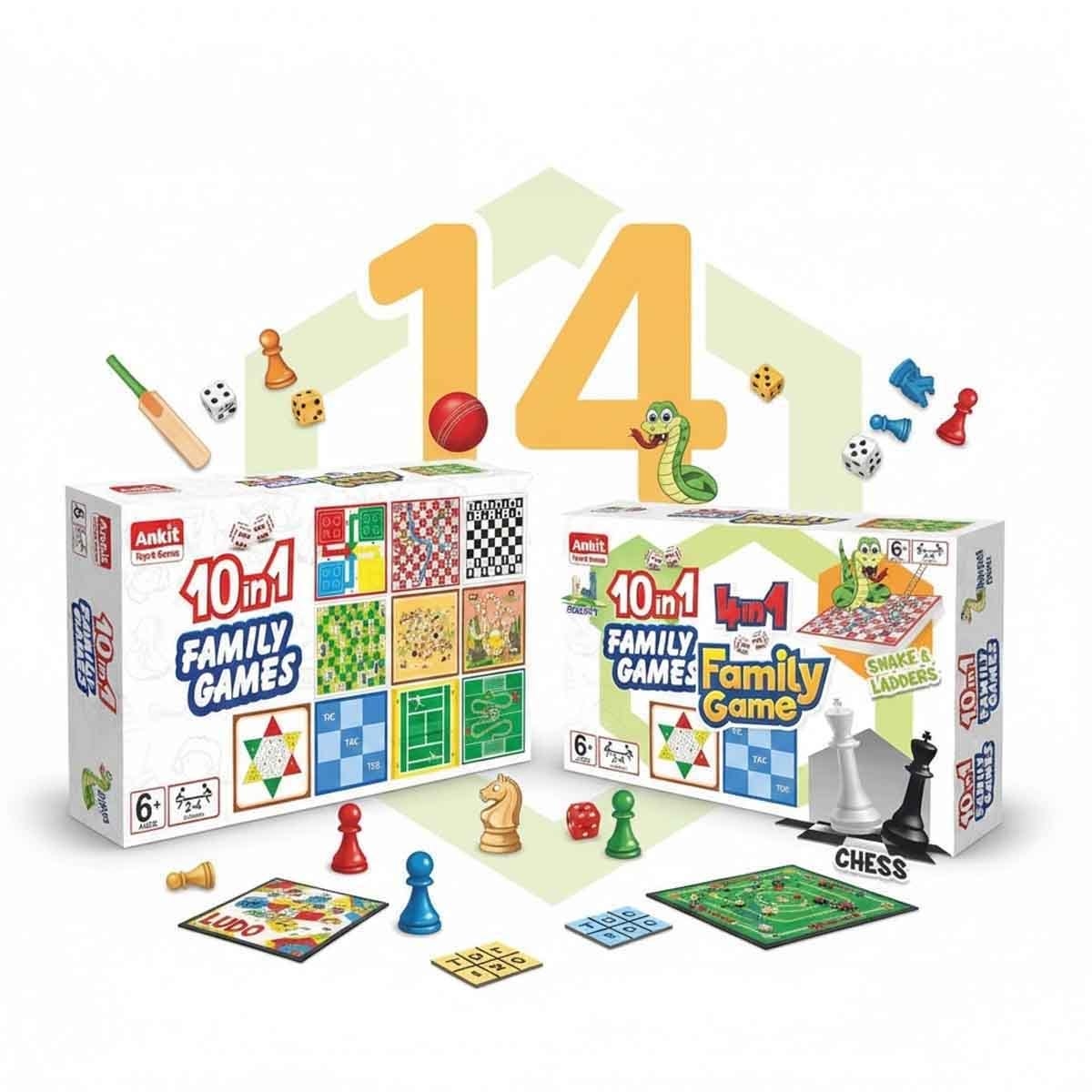 Ankit Toys 10-in-1 & 4-in-1 Family Board Game Bundle Pack Unisex, 5-7 Years