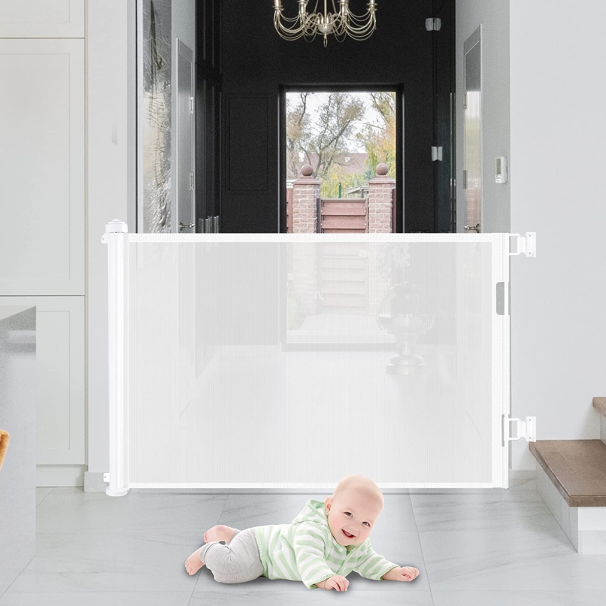 Baby Safe White Retractable Mesh Gate Toddler, 0-2 Years