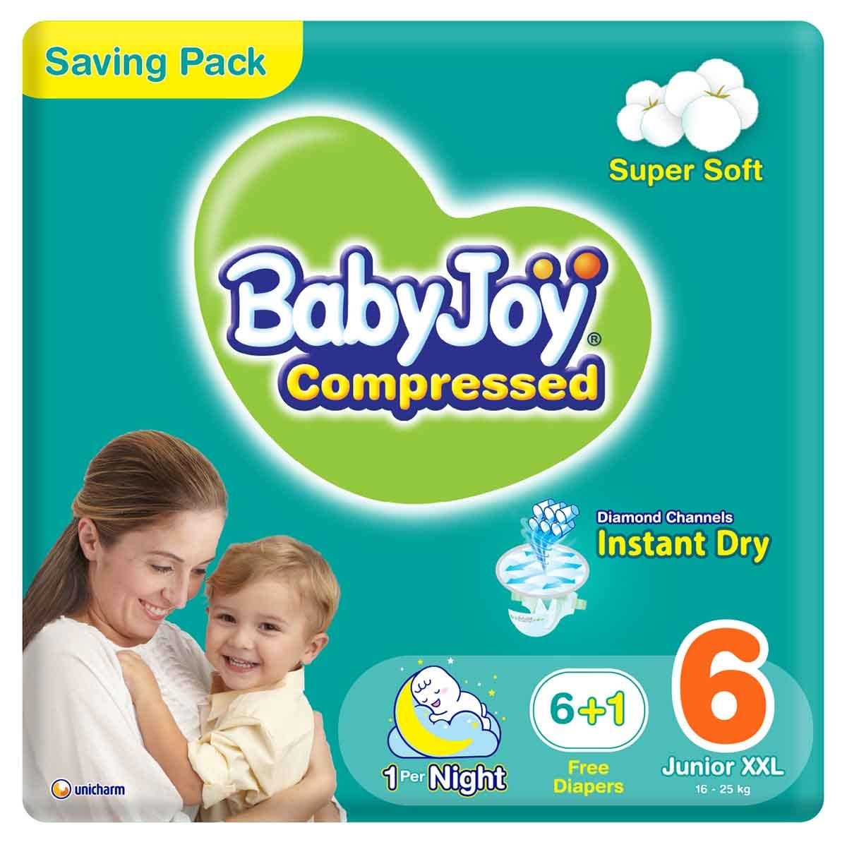 بيبي جوي حفاضات أطفال بوسادة ماسية مضغوطة مقاس 6 جونيور XXL 16-25 كغ – 8 قطع