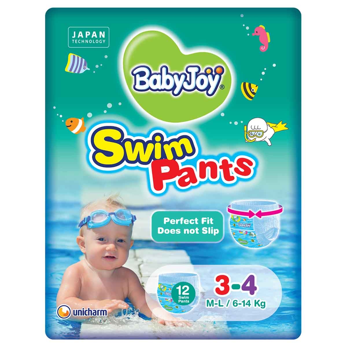 بيبي جوي حفاضات سباحة سروال مقاس 3-4 متوسط–كبير 6-14 كغ – 12 قطعة