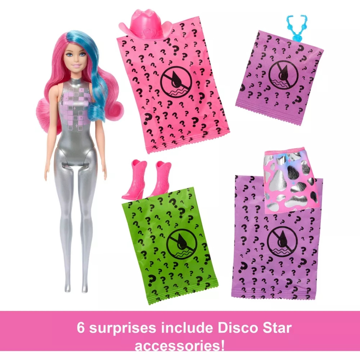 باربي دمية مفاجأة كولور ريفيل 11.5 إنش سلسلة نجم الديسكو للبنات، 3-4 سنوات