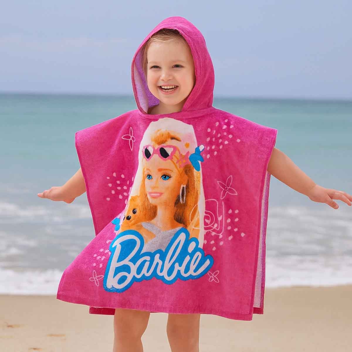 باربي منشفة أطفال بقلنسوة ناعمة باللون الوردي للبنات من عمر 3-4 سنوات