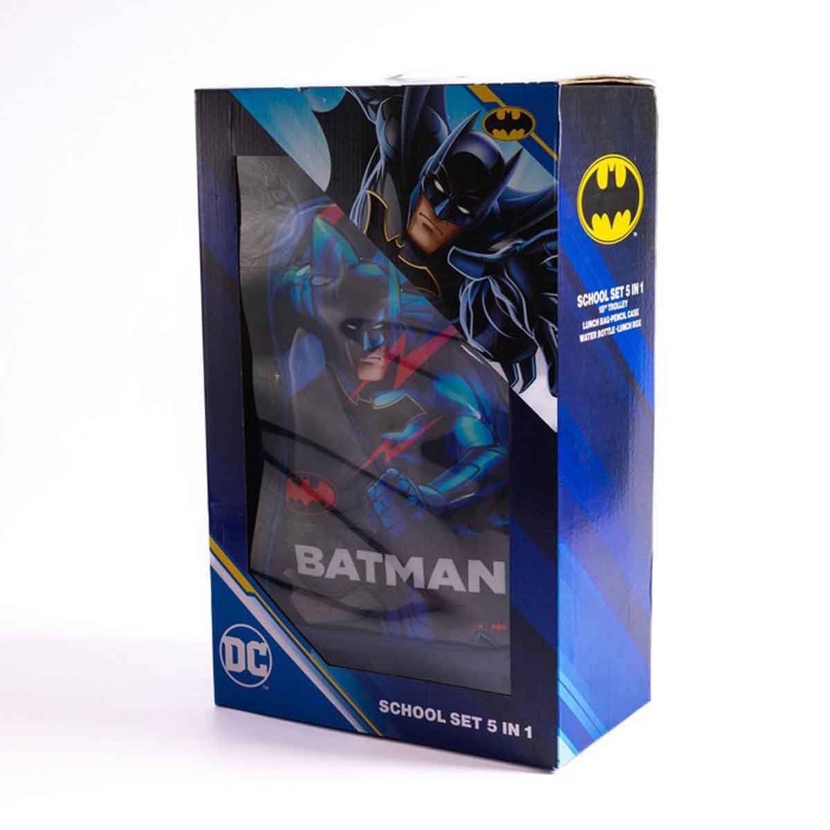 Batman 18" Dark Blue Trolley Bag Set with Lunch Bag, Pencil Case, Water Bottle & Lunch Box