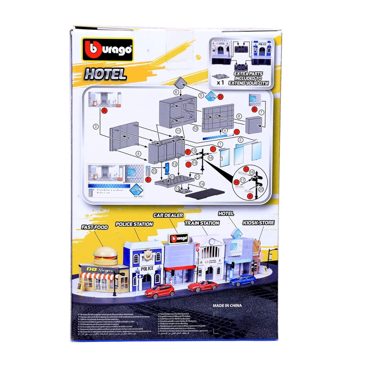 بوراجو مجموعة لعب مطعم ستريت فاير مع سيارة فولكس فاجن داي كاست بمقياس 1:43 للأولاد، 3-4 سنوات