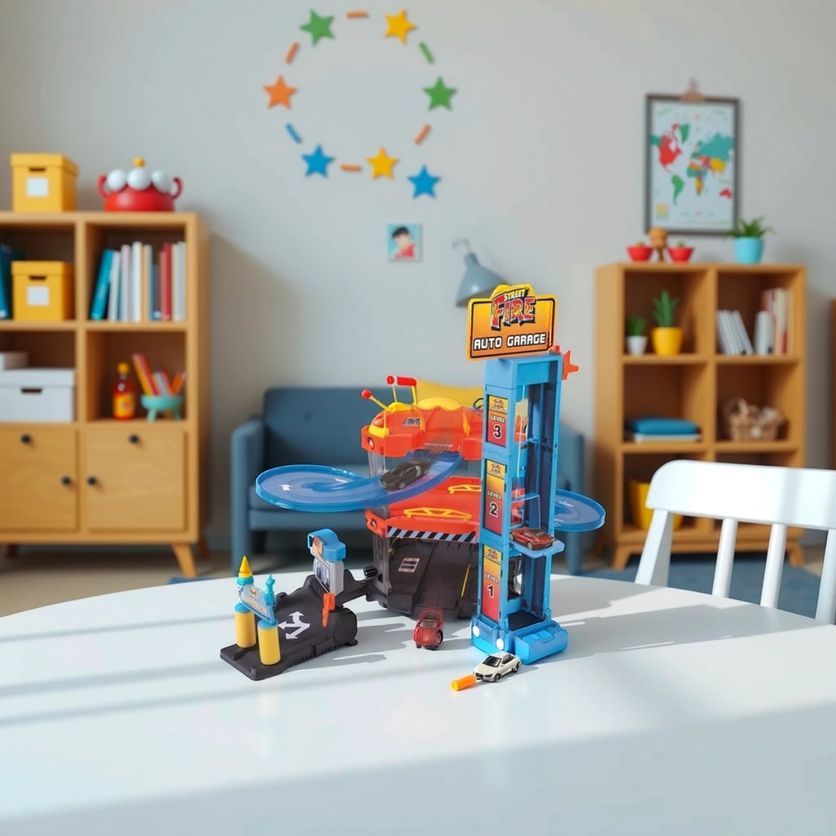 بوراجو طقم مرآب سيارات ستريت فاير مقياس 1:43 للجنسين، 3-4 سنوات