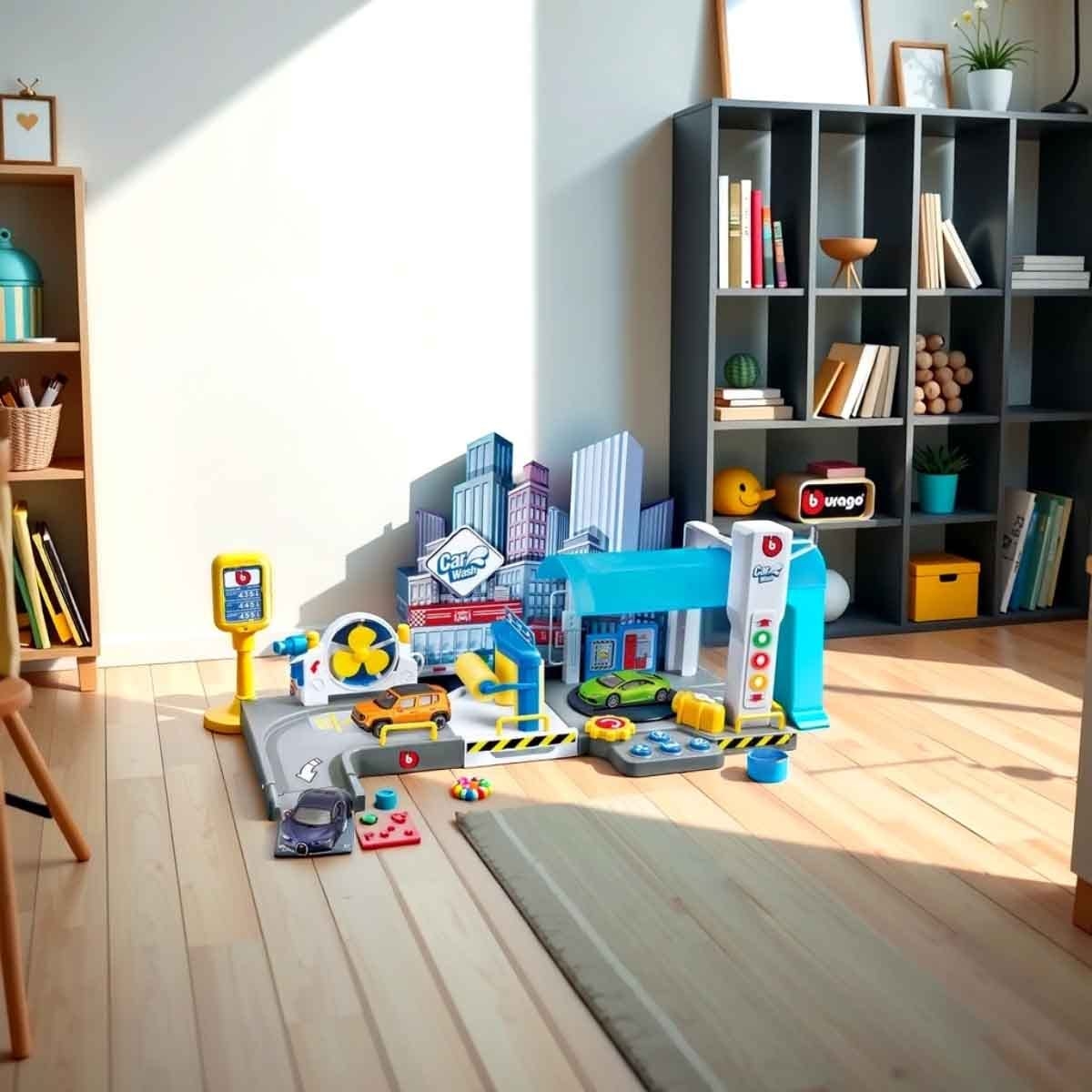 Bburago Street Fire Garage Car Wash Playset & Street Fire Assorted Diecast Car Bundle Unisex, 3-4 Years