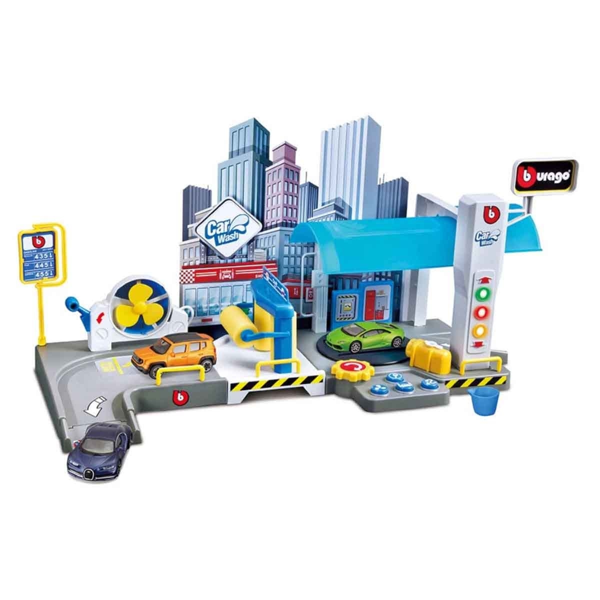 Bburago Street Fire Garage Car Wash Playset & Street Fire Assorted Diecast Car Bundle Unisex, 3-4 Years