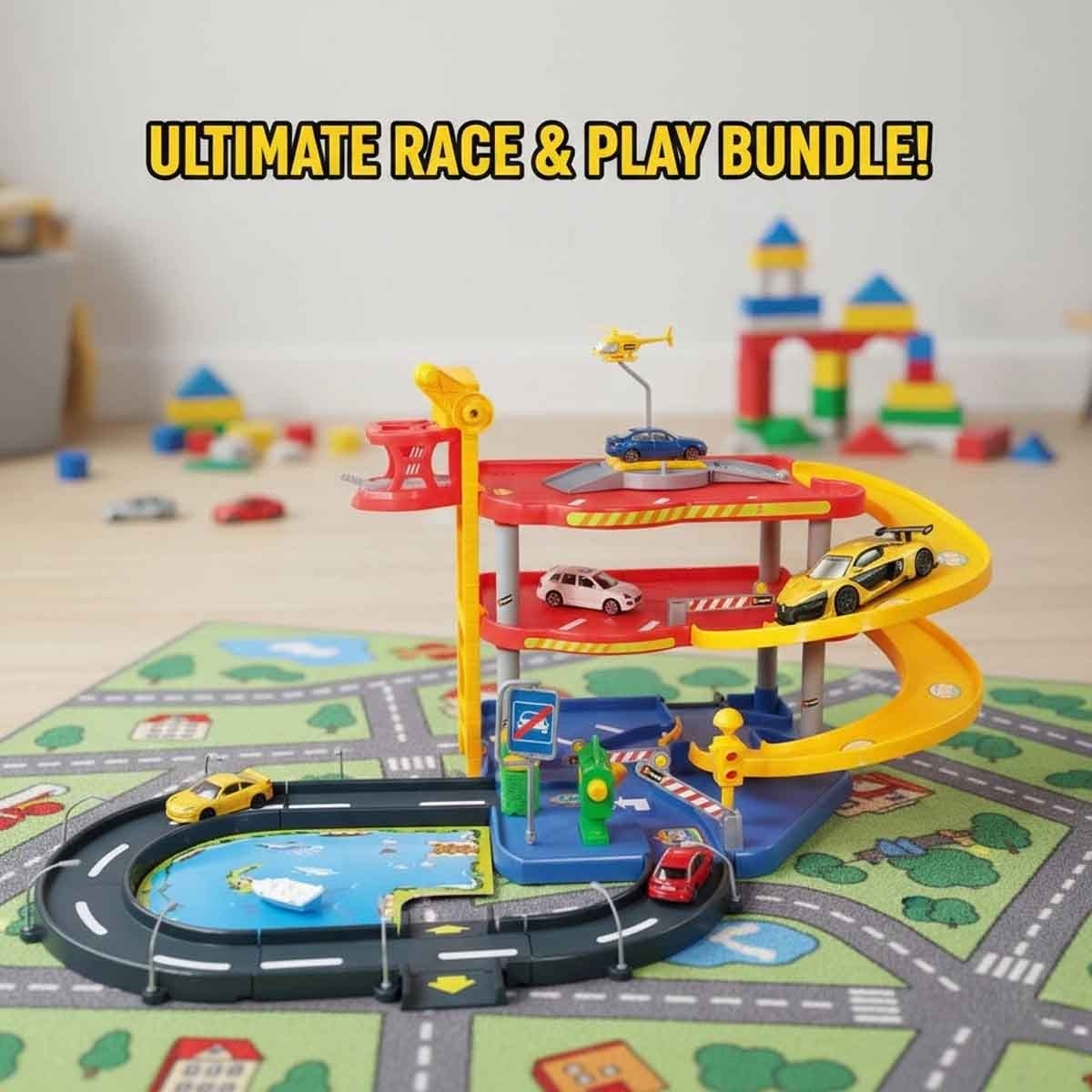 Bburago Street Fire Garage Parking Playset & Renault Sport Diecast Car Bundle Unisex, 3-4 Years