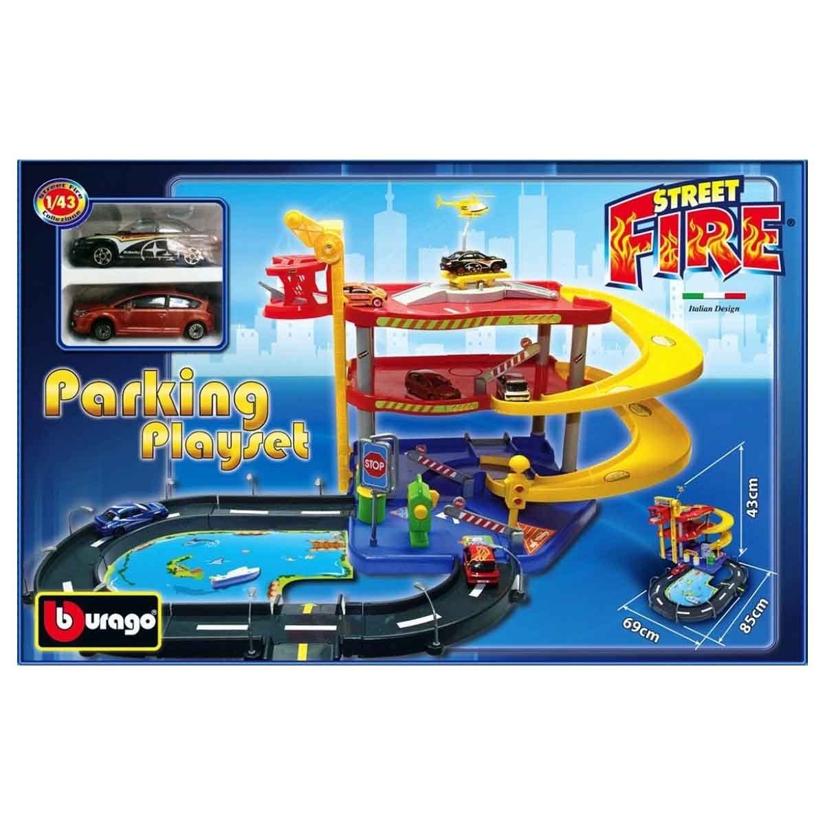 Bburago Street Fire Garage Parking Playset & Renault Sport Diecast Car Bundle Unisex, 3-4 Years