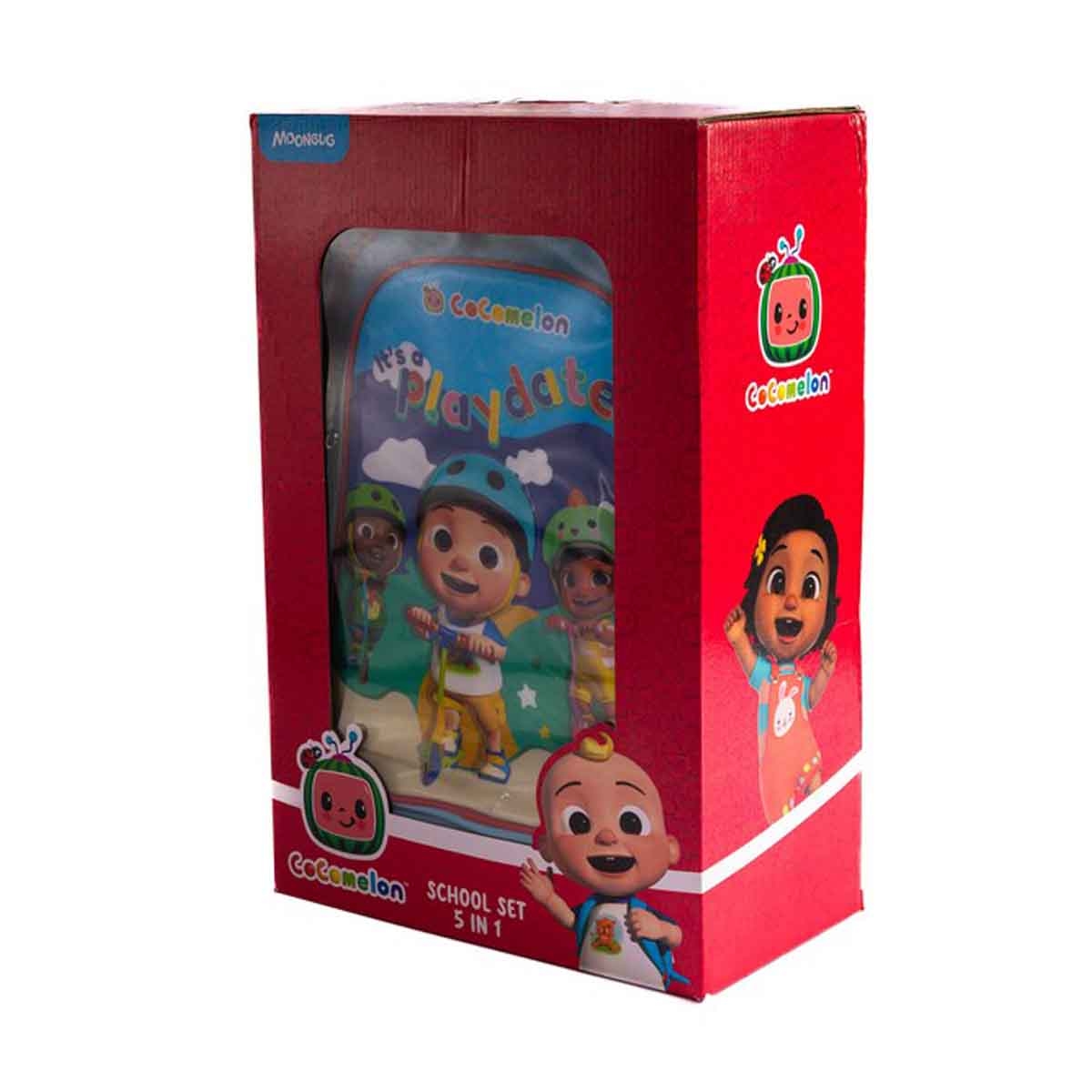 كوكوميلون مجموعة مدرسية 5 في 1 مع حقيبة ترولي مقاس 16 انش وحقيبة غداء ومقلمة وزجاجة مياه وصندوق طعام للجنسين من عمر 5-7 سنوات