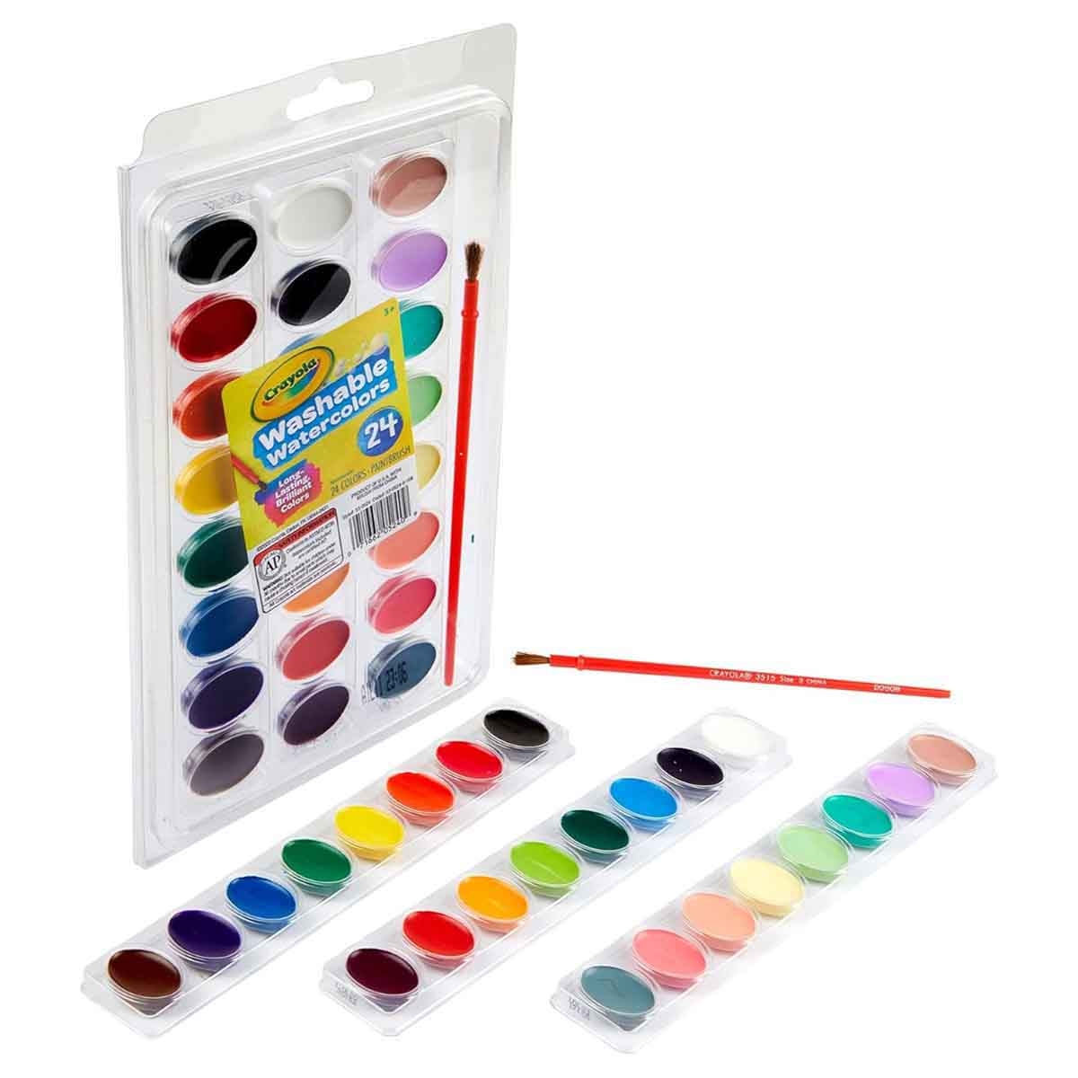 Crayola 24-Paint Washable Watercolour Palette with Brush Unisex, 3-4 Years