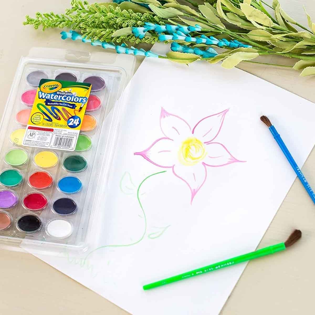 Crayola 24-Paint Washable Watercolour Palette with Brush Unisex, 3-4 Years