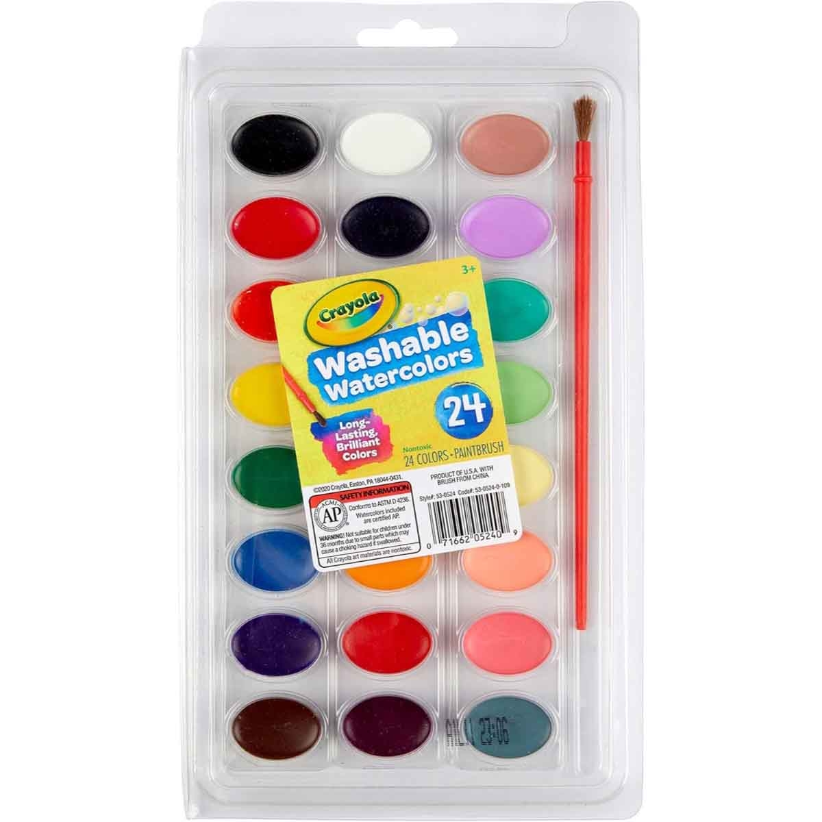 Crayola 24-Paint Washable Watercolour Palette with Brush Unisex, 3-4 Years