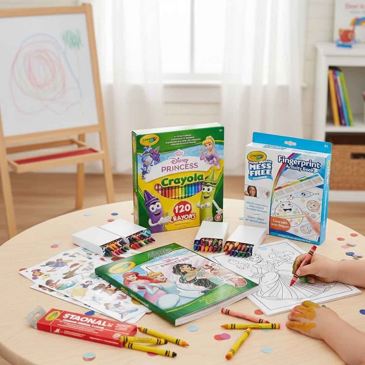 كرايولا مجموعة أقلام تعليم سوداء وأقلام شمعية غير سامة مع كتاب نشاط وصفحة تلوين مجموعة، للجنسين، 5-7 سنوات