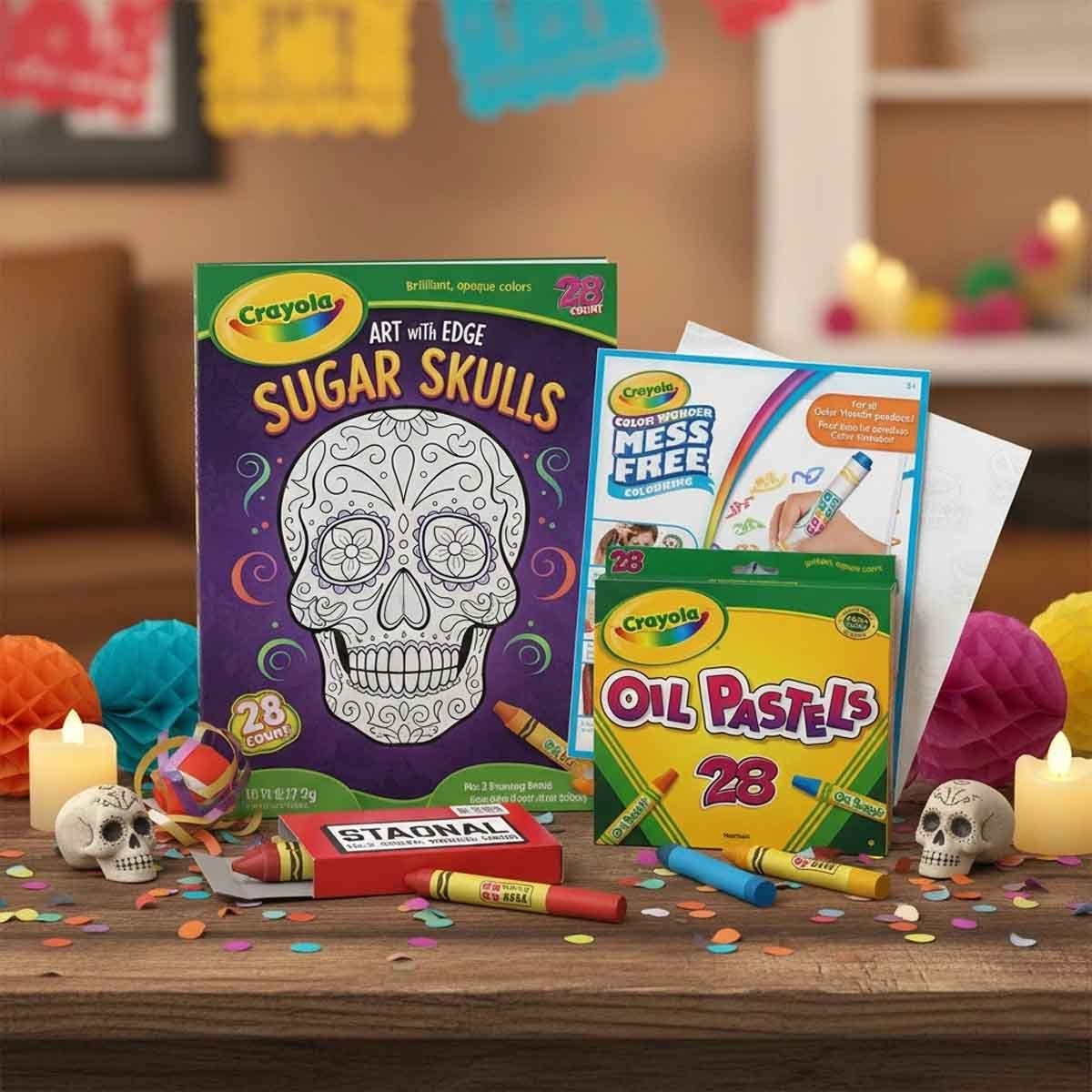 Crayola Crayons & Oil Pastels with Colouring Book & Blank Paper Pad Bundle Pack Unisex, 5-7 Years