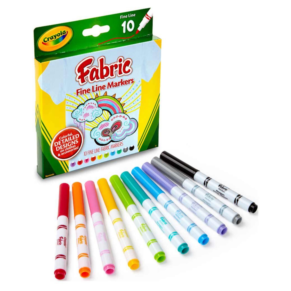 كرايولا ماركرز للأقمشة برأس رفيع للجنسين، 5-7 سنوات، مجموعة من 10