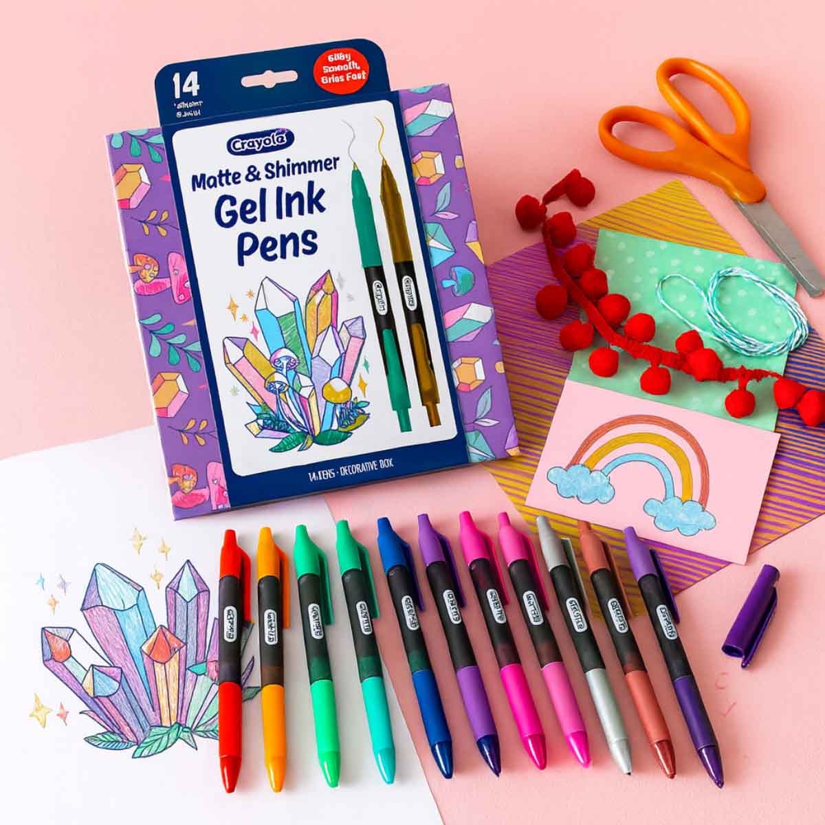 كرايولا مجموعة اقلام جل انك مات ولامع، للجنسين، 8-10 سنوات