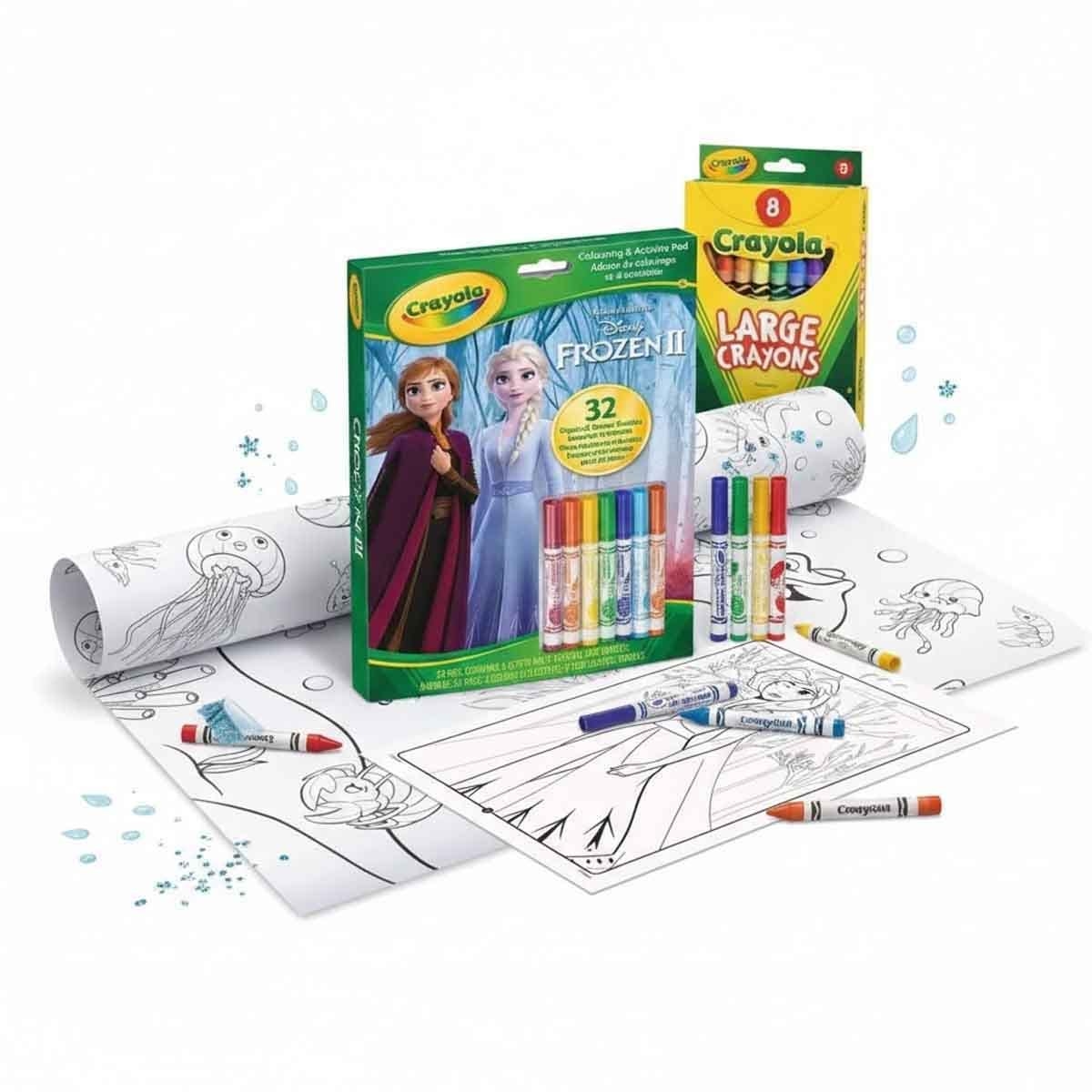 كرايولا مجموعة أقلام شمعية كبيرة غير سامة مع رول تلوين وطقم نشاط مجموعة، للجنسين، 3-4 سنوات