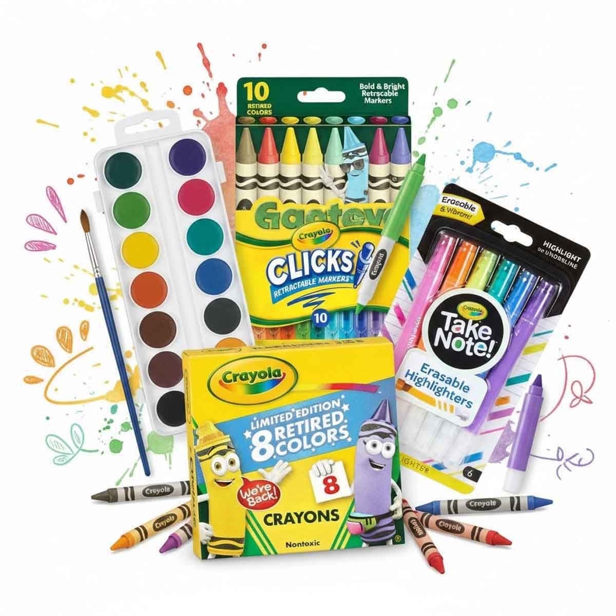 Crayola Retractable Markers, Highlighters with Crayons & Artista II Watercolours Bundle Pack Unisex, 3-4 Years
