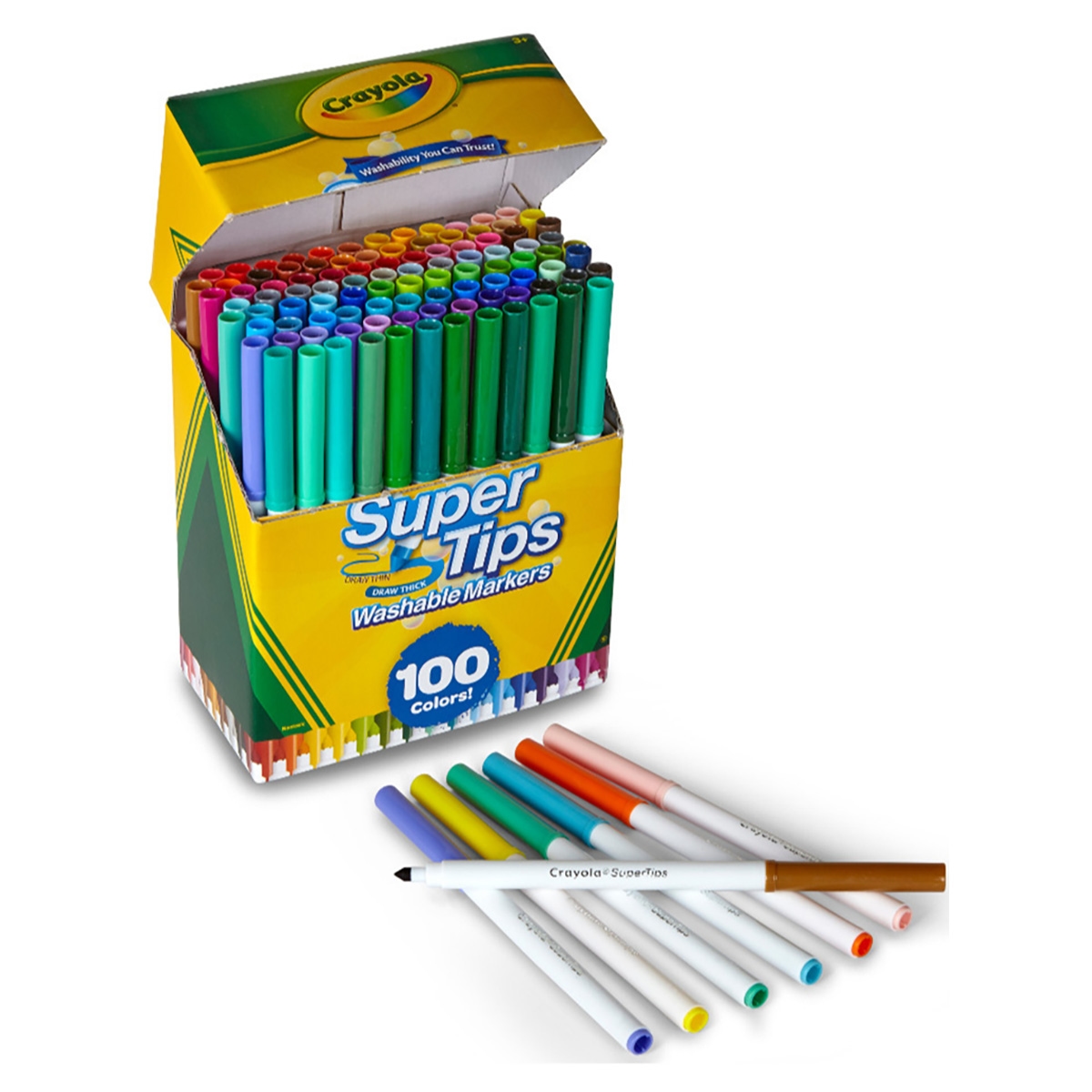 كرايولا أقلام ماركر قابلة للغسل سوبر تيبس للجنسين، 3-4 سنوات، مجموعة من 100