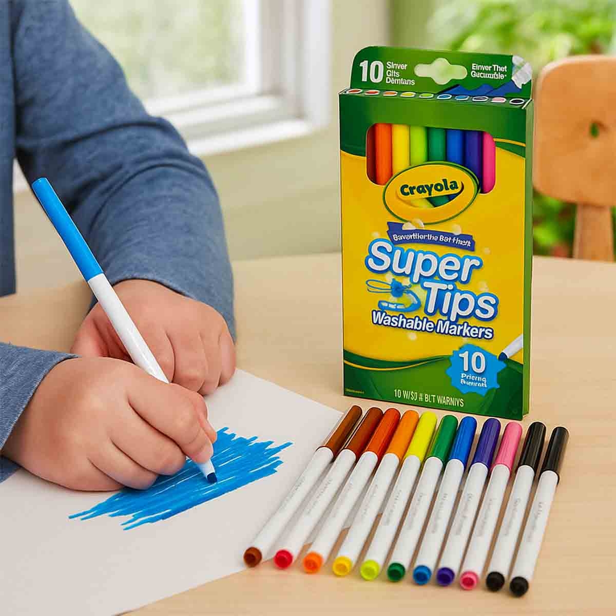 كرايولا سوبر تيبس أقلام تلوين قابلة للغسل للجنسين، من عمر 3 إلى 4 سنوات، مجموعة من 10