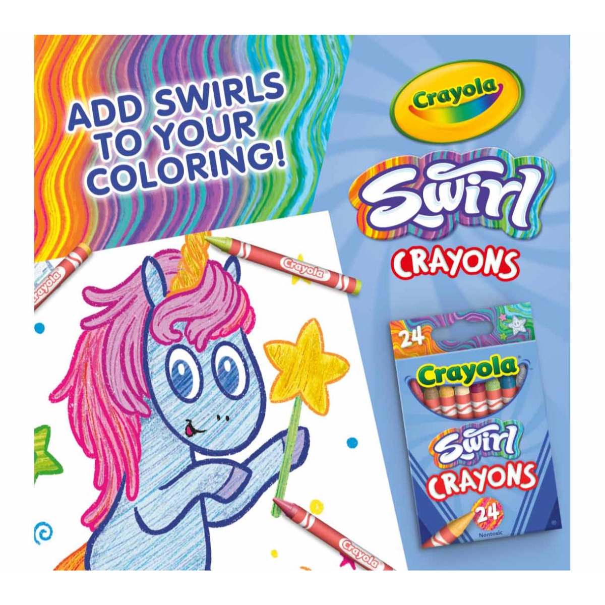 كرايولا أقلام تلوين سوايرل للجنسين، 3-4 سنوات، مجموعة من 24