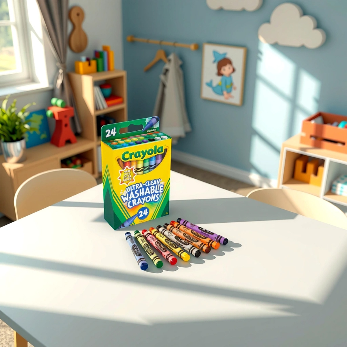 كرايولا علبة من 24 قلم شمعي عادي قابل للغسل فائق النظافة للجنسين، 3-4 سنوات