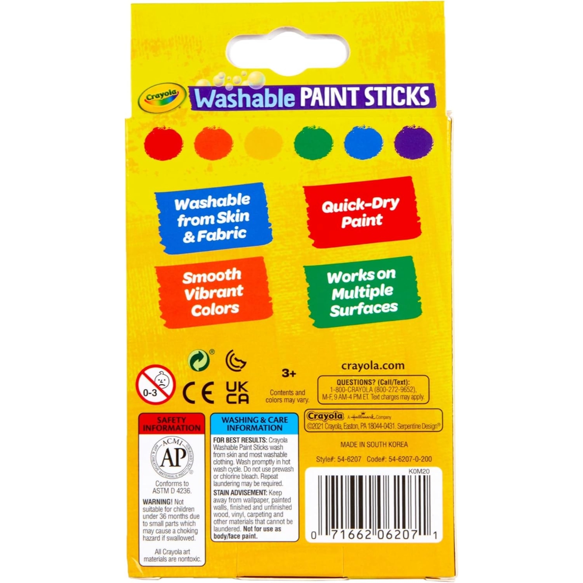 Crayola Washable Paint Sticks Unisex, 3-4 Years, Pack of 6