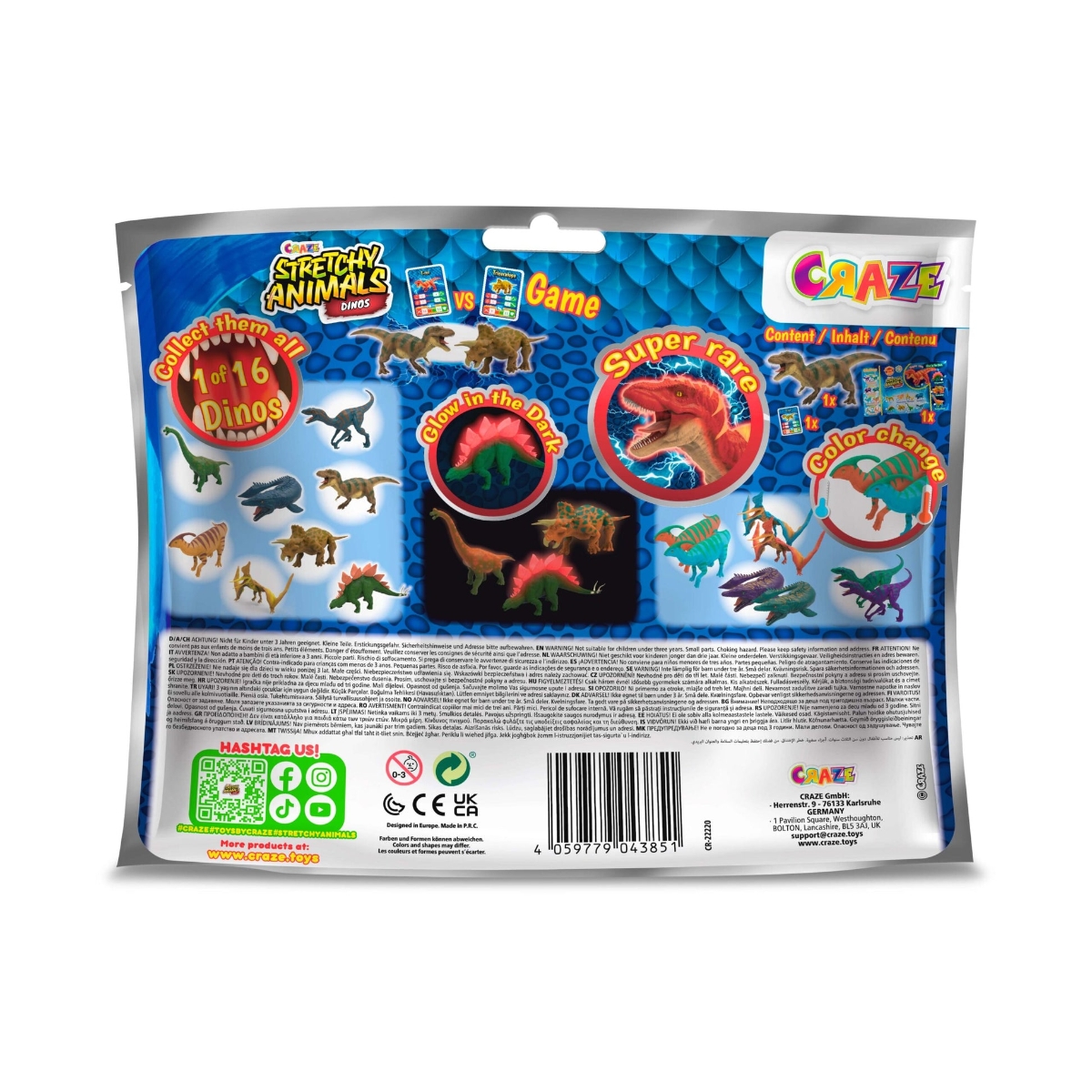 كريز سترتشي أنيمالز شكل ديناصور بلعبة داخلية للجنسين، 3-4 سنوات