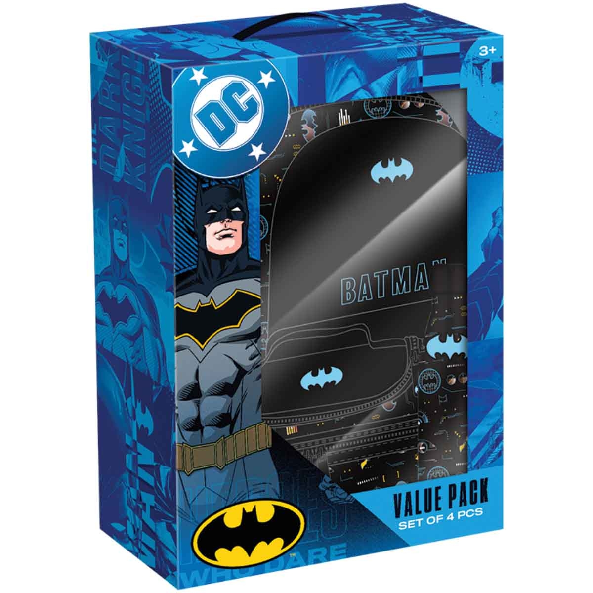 دي سي باتمان مجموعة حقيبة ظهر 4 في 1 مع مقلمة وحقيبة غداء وزجاجة ماء