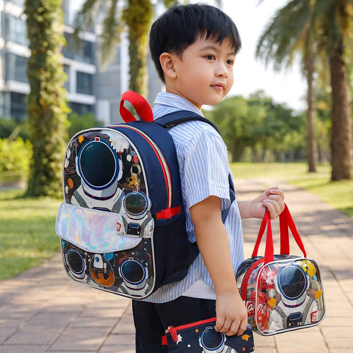 Eazy Kids 16" Astronaut 3-in-1 School Bag, Lunch Bag & Pencil Case Combo