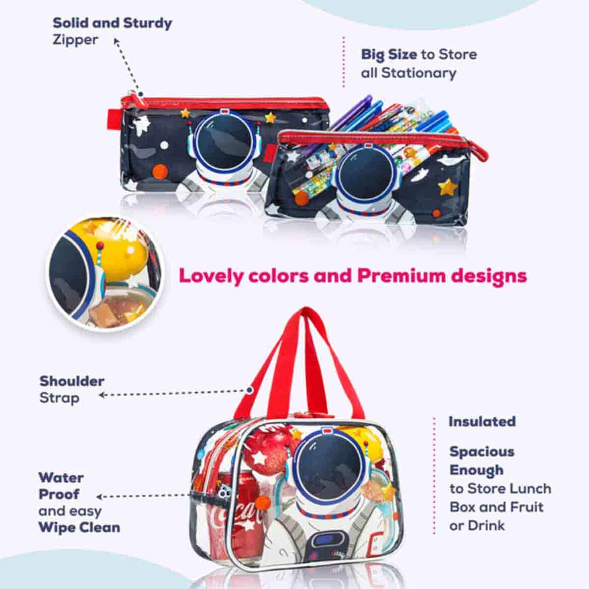 Eazy Kids 16" Astronaut 3-in-1 School Bag, Lunch Bag & Pencil Case Combo