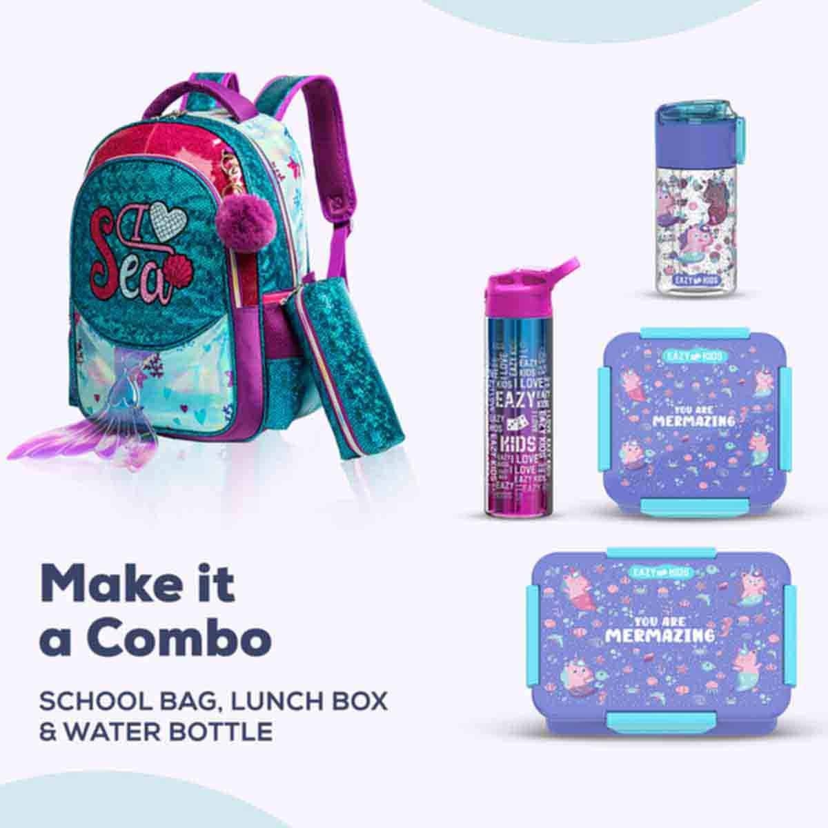 Eazy Kids 17" Mermaid Sea 3-in-1 School Bag, Lunch Bag & Pencil Case Combo