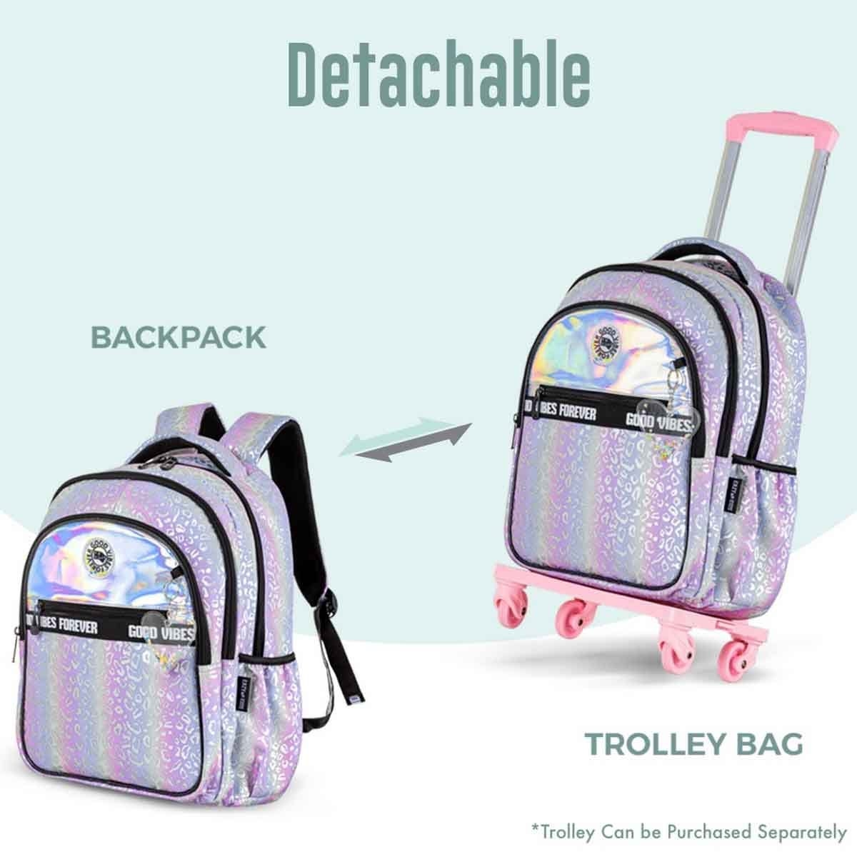 إيزي كيدز حقيبة مدرسية 3 في 1 مقاس 17 إنش بتصميم غود فايبس مع حقيبة غداء ومقلمة