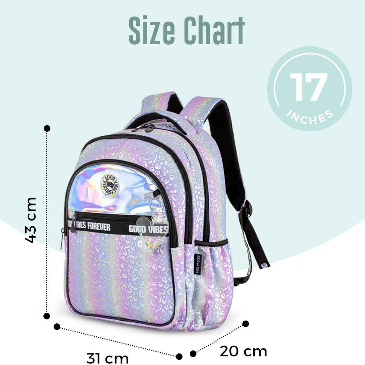 إيزي كيدز حقيبة مدرسية 3 في 1 مقاس 17 إنش بتصميم غود فايبس مع حقيبة غداء ومقلمة