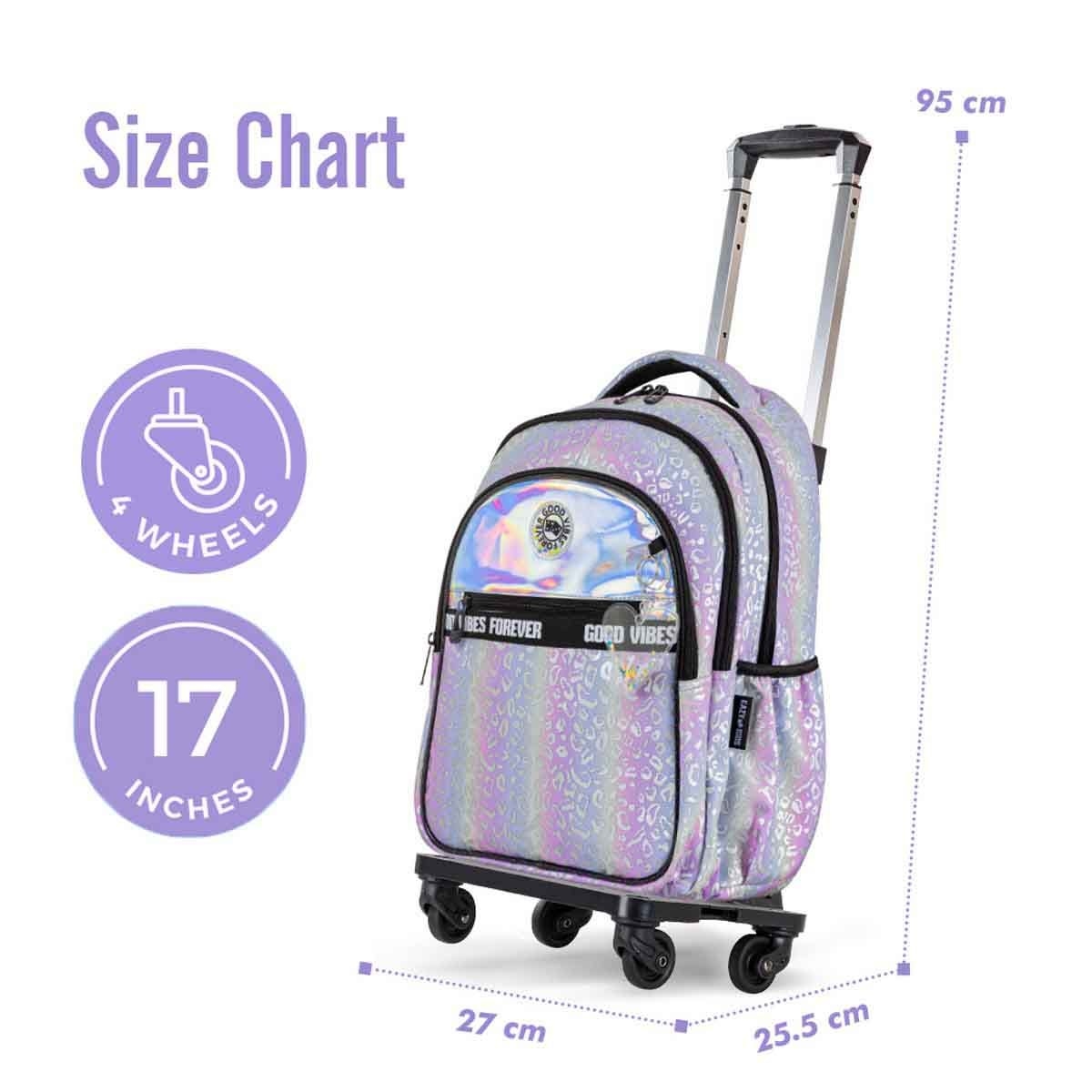Eazy Kids 17" Good Vibes 4-in-1 School Bag with 4 Wheel Trolley, Lunch Bag & Pencil Case