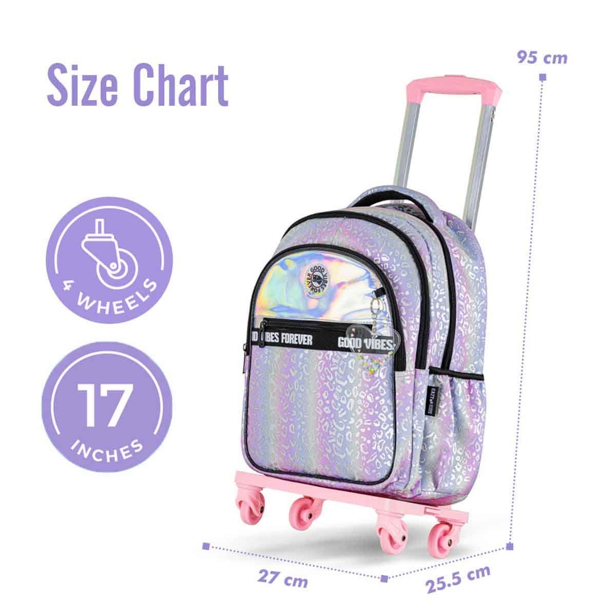 Eazy Kids 17" Good Vibes 4-in-1 School Bag with 4 Wheel Trolley, Lunch Bag & Pencil Case