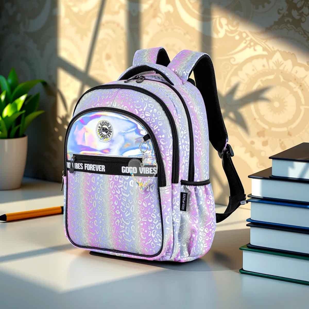 Eazy Kids 17" Good Vibes 4-in-1 School Bag with 4 Wheel Trolley, Lunch Bag & Pencil Case