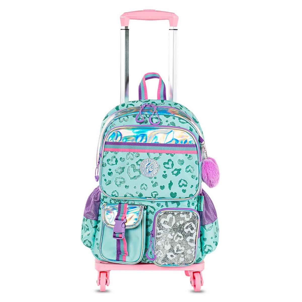 إيزي كيدز حقيبة مدرسية 4 في 1 مقاس 17 إنش بتصميم لوف مع عربة 4 عجلات وحقيبة غداء ومقلمة