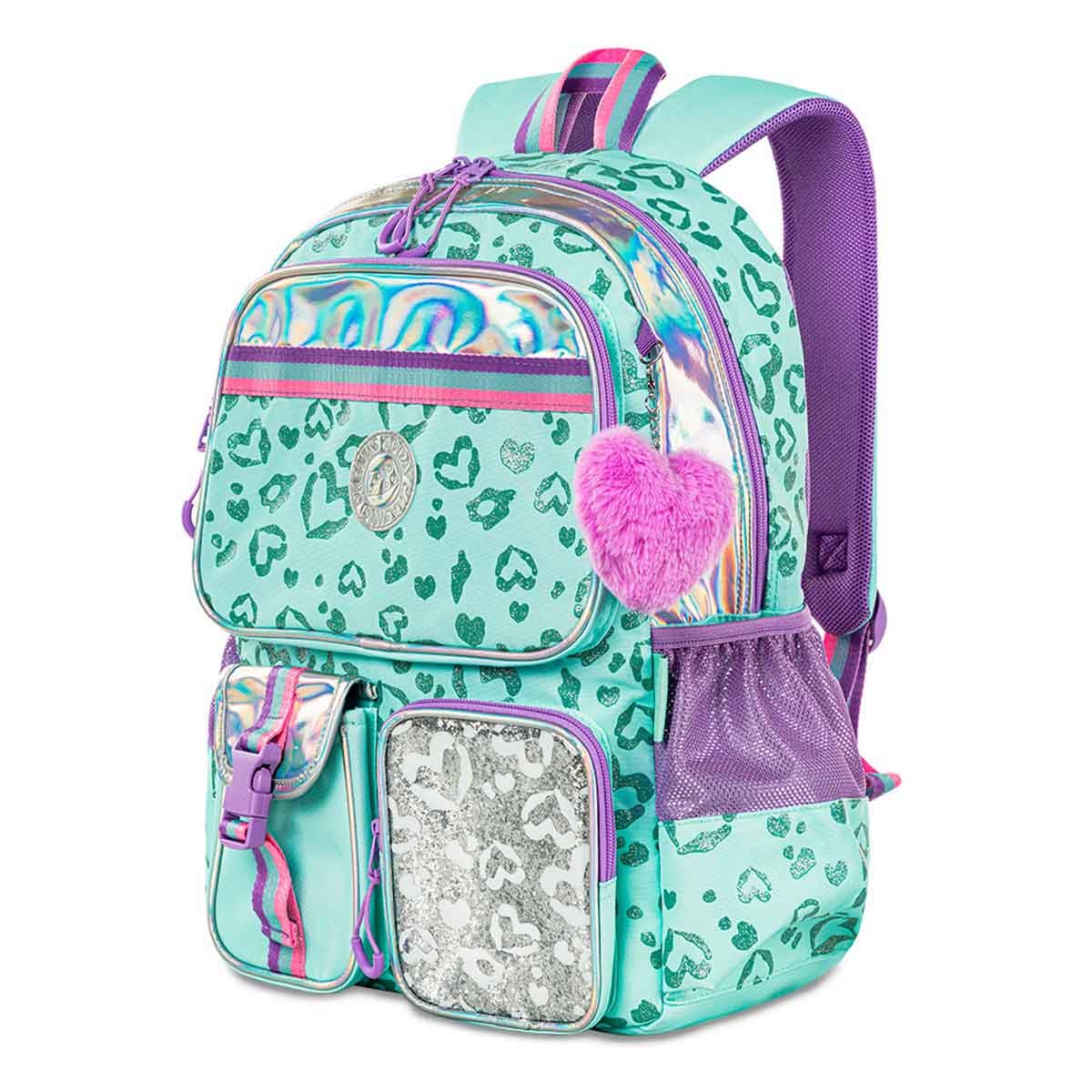 إيزي كيدز حقيبة مدرسية 4 في 1 مقاس 17 إنش بتصميم لوف مع عربة 4 عجلات وحقيبة غداء ومقلمة