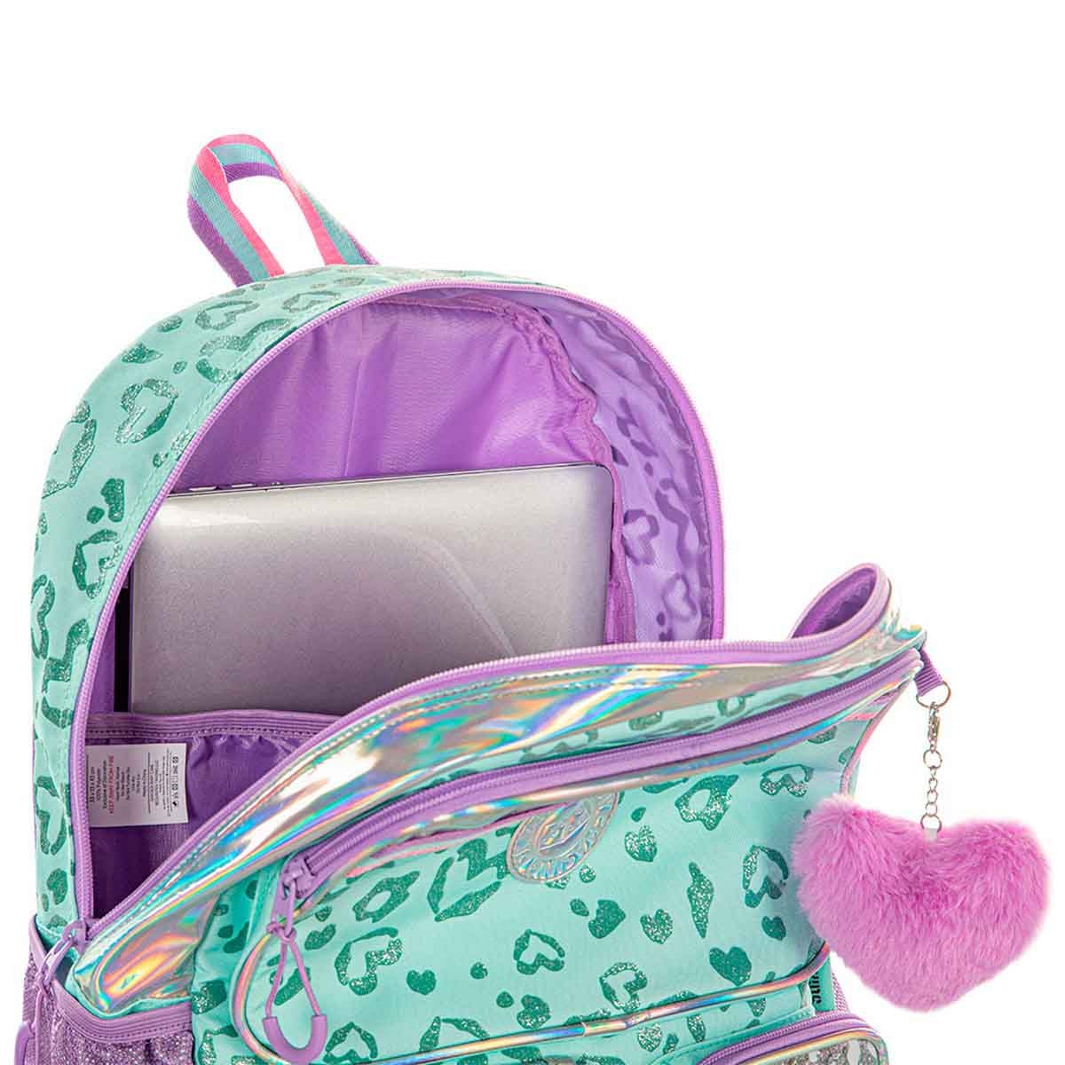 إيزي كيدز حقيبة مدرسية 4 في 1 مقاس 17 إنش بتصميم لوف مع عربة 4 عجلات وحقيبة غداء ومقلمة