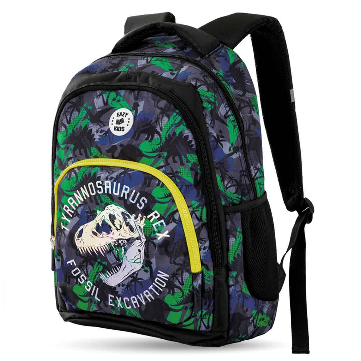 إيزي كيدز حقيبة ظهر 4 في 1 مقاس 17 إنش بتصميم تي ريكس مع عربة 4 عجلات وحقيبة غداء ومقلمة