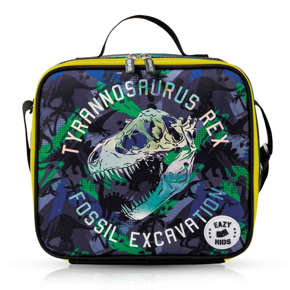 إيزي كيدز حقيبة ظهر 4 في 1 مقاس 17 إنش بتصميم تي ريكس مع عربة 4 عجلات وحقيبة غداء ومقلمة