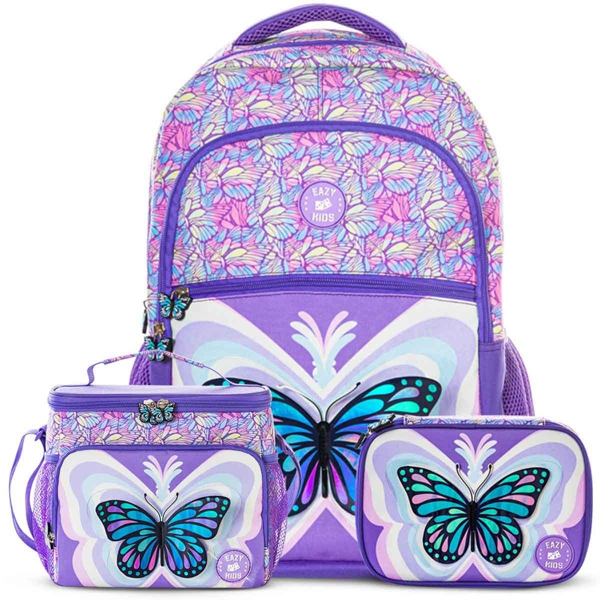 Eazy Kids 18" 3D Butterfly 3-in-1 Backpack with Lunch Bag & Pencil Case