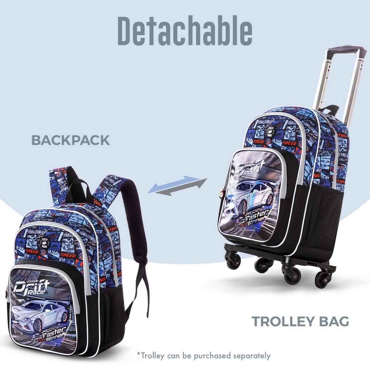 Eazy Kids 18" Car Racing 3-in-1 Backpack with Lunch Bag & Pencil Case