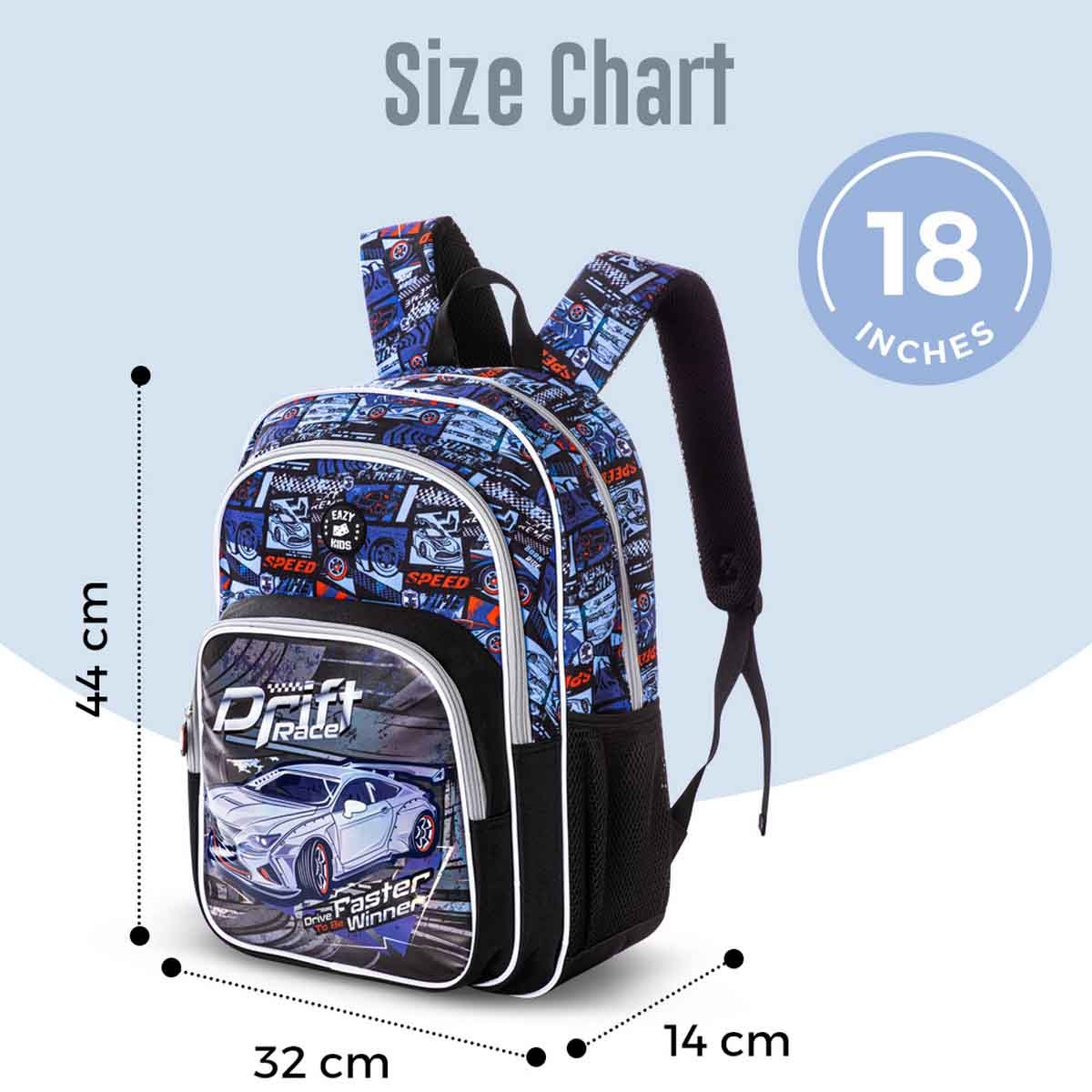 Eazy Kids 18" Car Racing 3-in-1 Backpack with Lunch Bag & Pencil Case