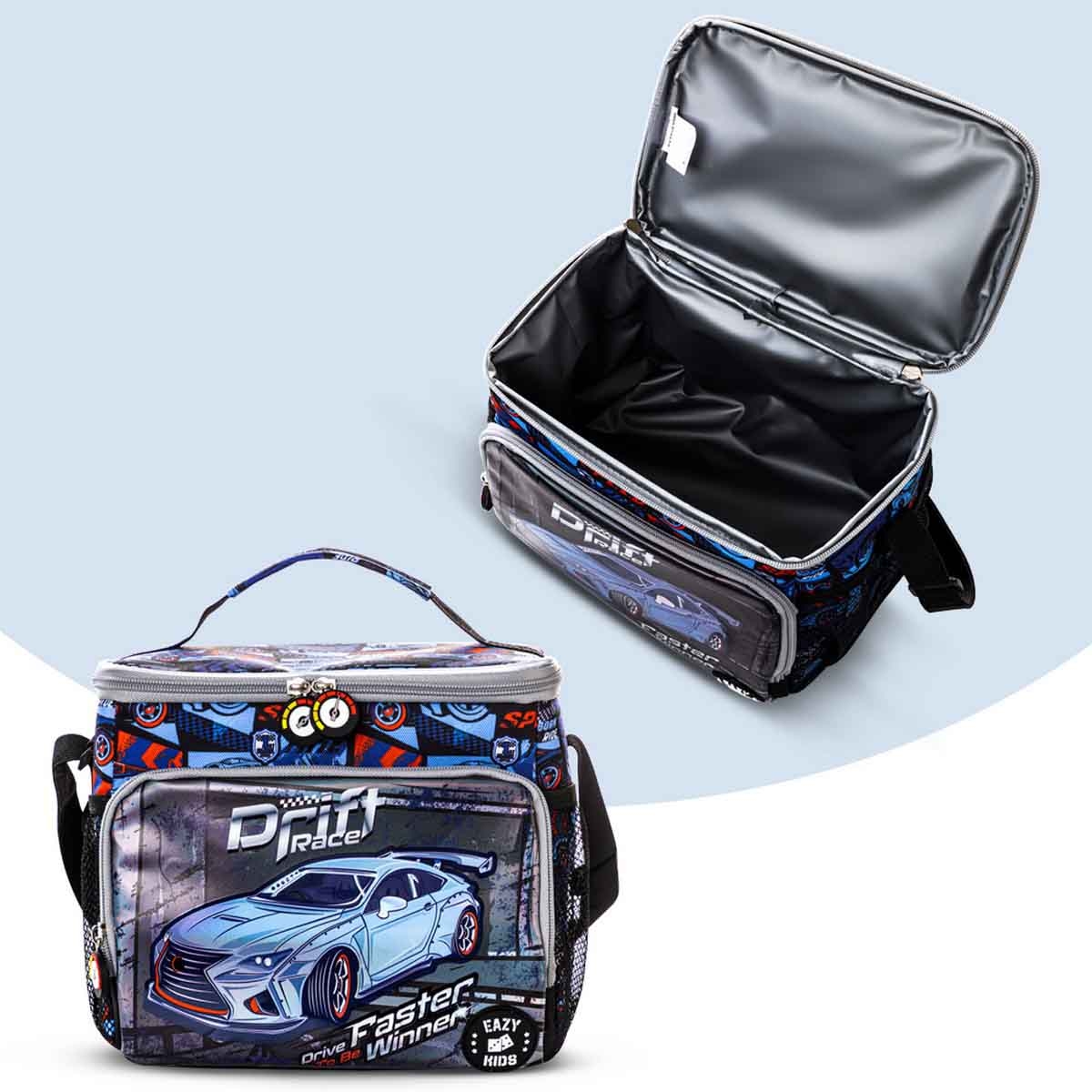 Eazy Kids 18" Car Racing 3-in-1 Backpack with Lunch Bag & Pencil Case